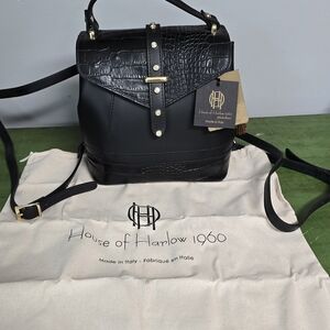 House of Harlow 1960 Black Croc-Embossed Backpack
